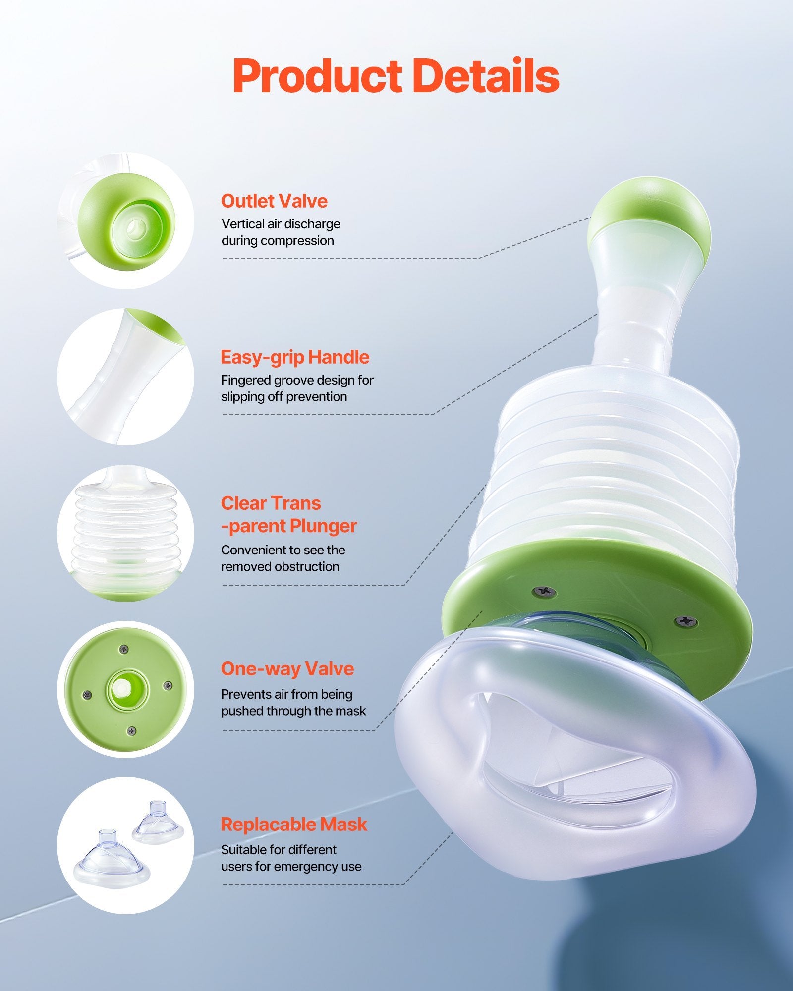 Choking Rescue Device Portable Airway Clear Anti Choking Suction Device 3 Masks