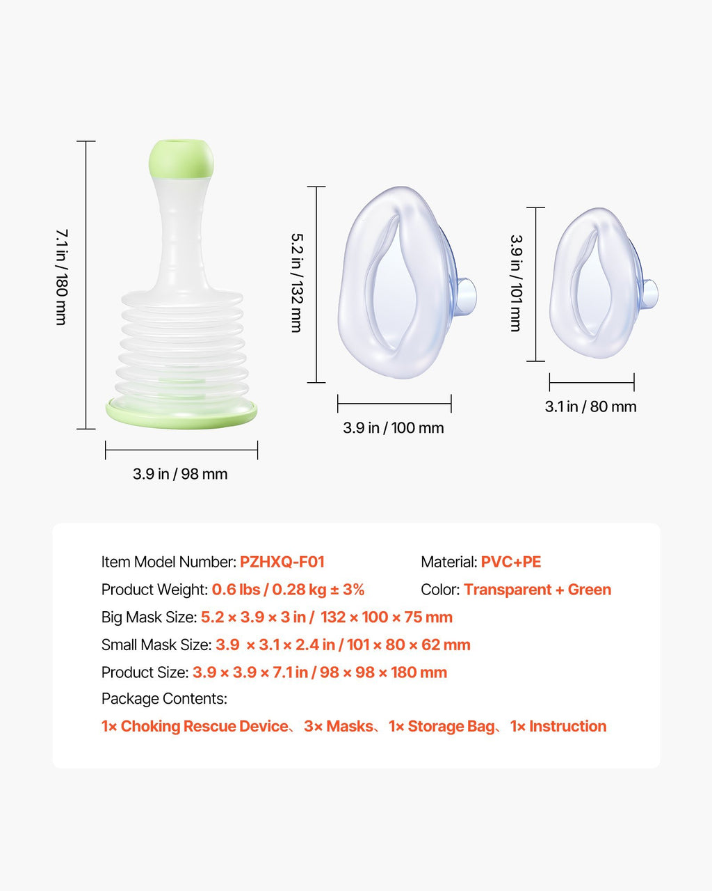 Choking Rescue Device Portable Airway Clear Anti Choking Suction Device 3 Masks